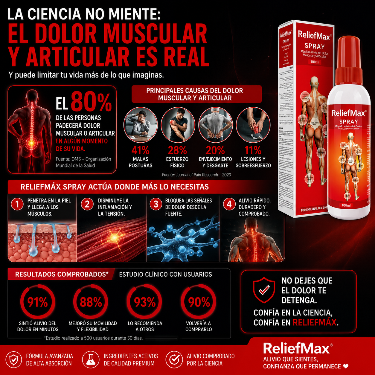ReliefMax™ | Spray de Alivio Muscular y Articular de Acción Rápida