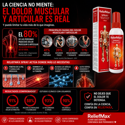 ReliefMax™ | Spray de Alivio Muscular y Articular de Acción Rápida